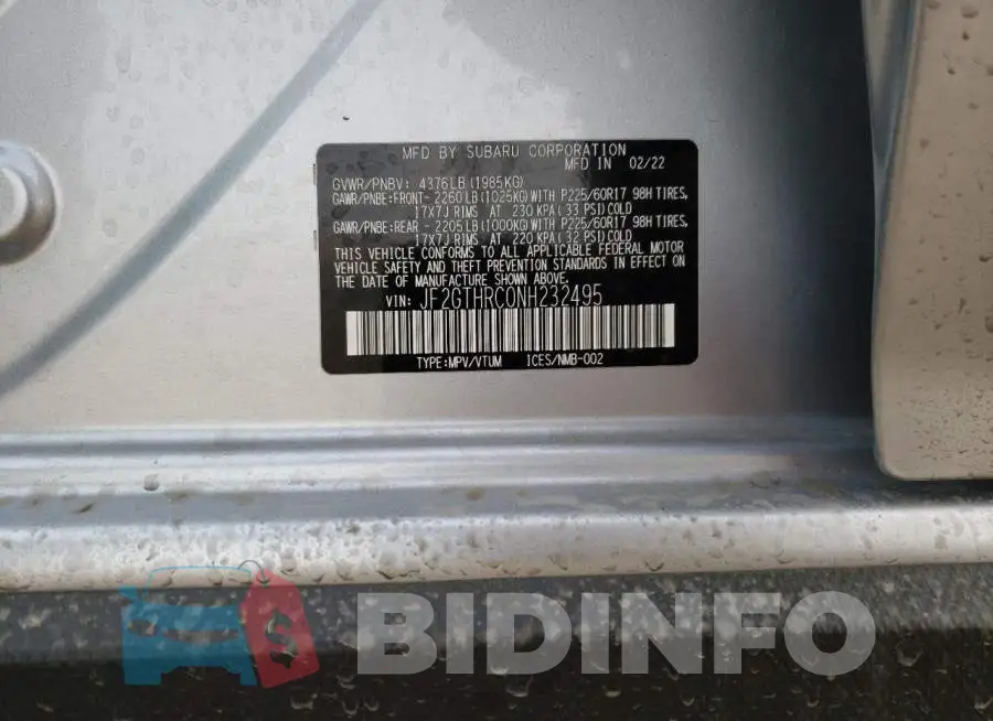 JF2GTHRC0NH232495 Photo# 10