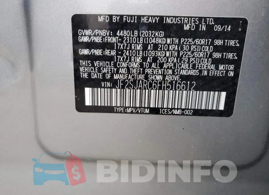 JF2SJARC6FH516612 Photo# 13