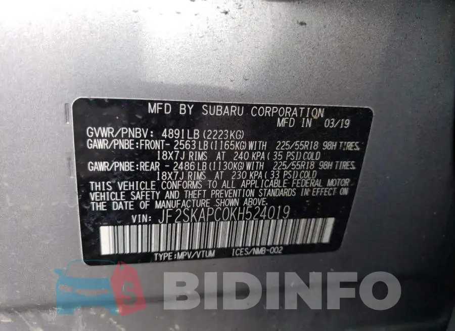 JF2SKAPC0KH524019 Photo# 13