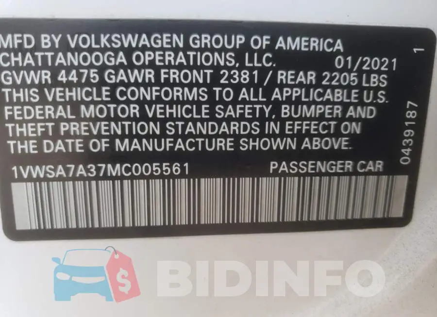 1VWSA7A37MC005561 Photo# 12