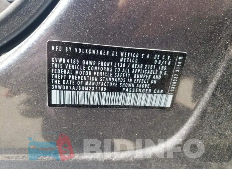 3VWDB7AJ6HM231180 Photo# 10