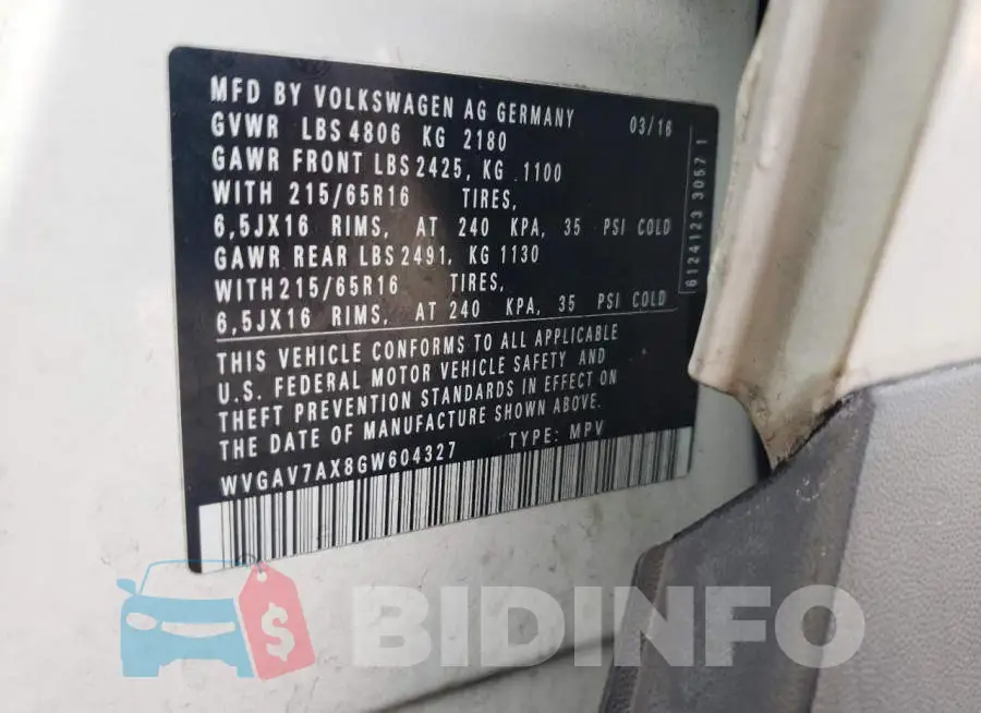 WVGAV7AX8GW604327 Photo# 12