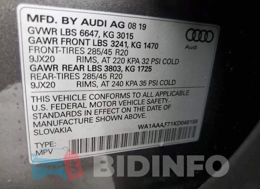 WA1AAAF71KD049158 Photo# 10