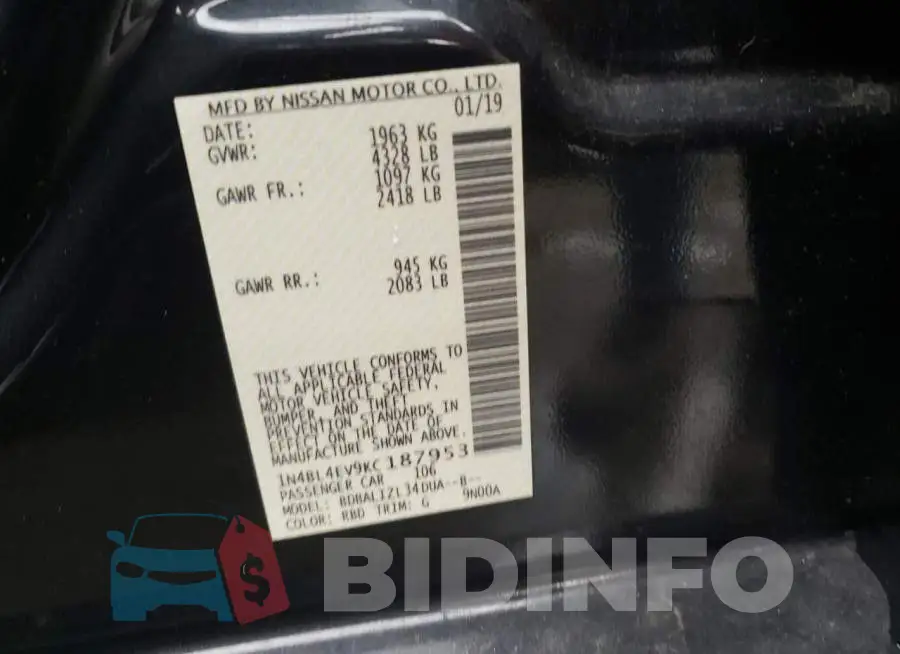 1N4BL4EV9KC187953 Photo# 13