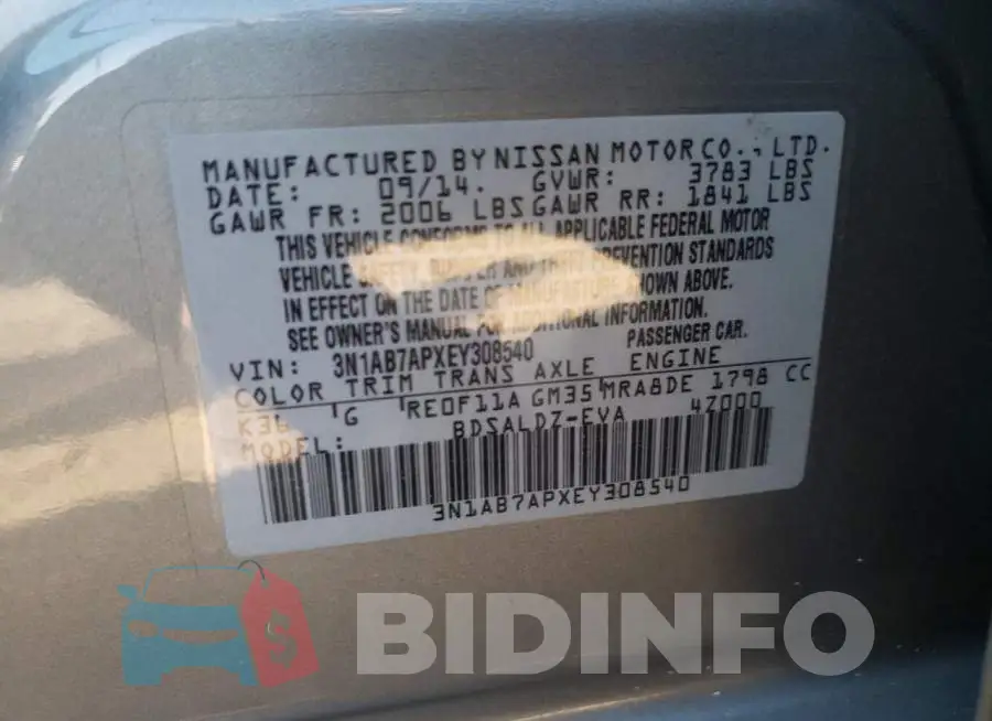 3N1AB7APXEY308540 Photo# 12