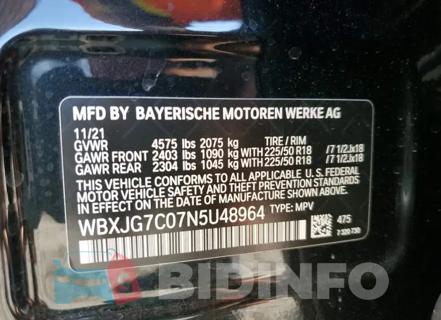 WBXJG7C07N5U48964 Photo# 10