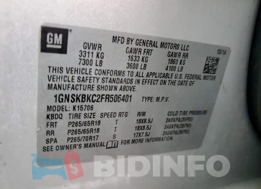 1GNSKBKC2FR506401 Photo# 13
