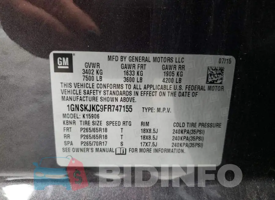 1GNSKJKC9FR747155 Photo# 13