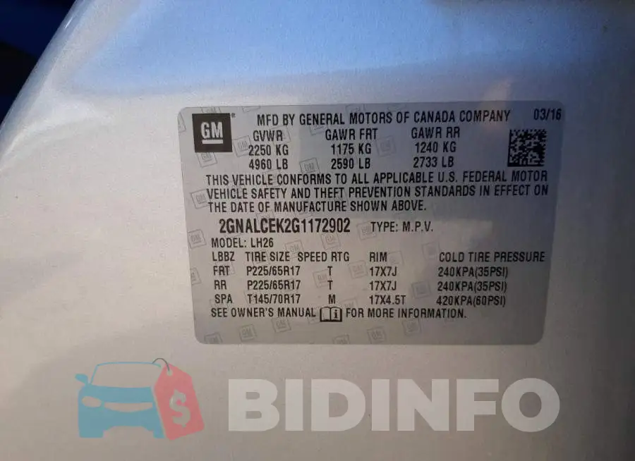 2GNALCEK2G1172902 Photo# 10