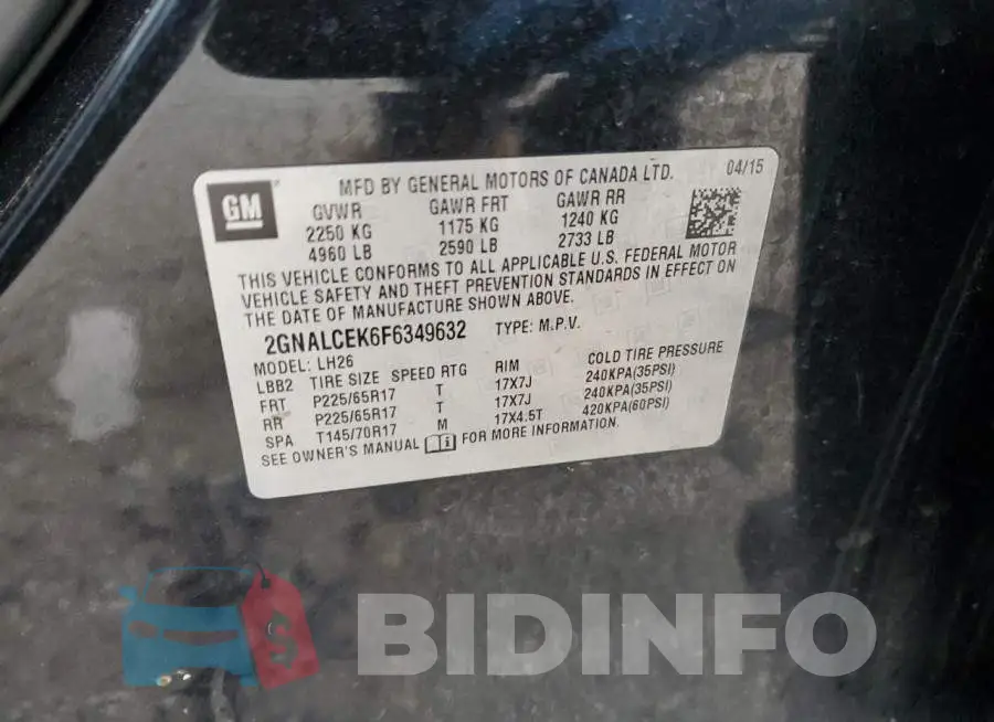 2GNALCEK6F6349632 Photo# 13