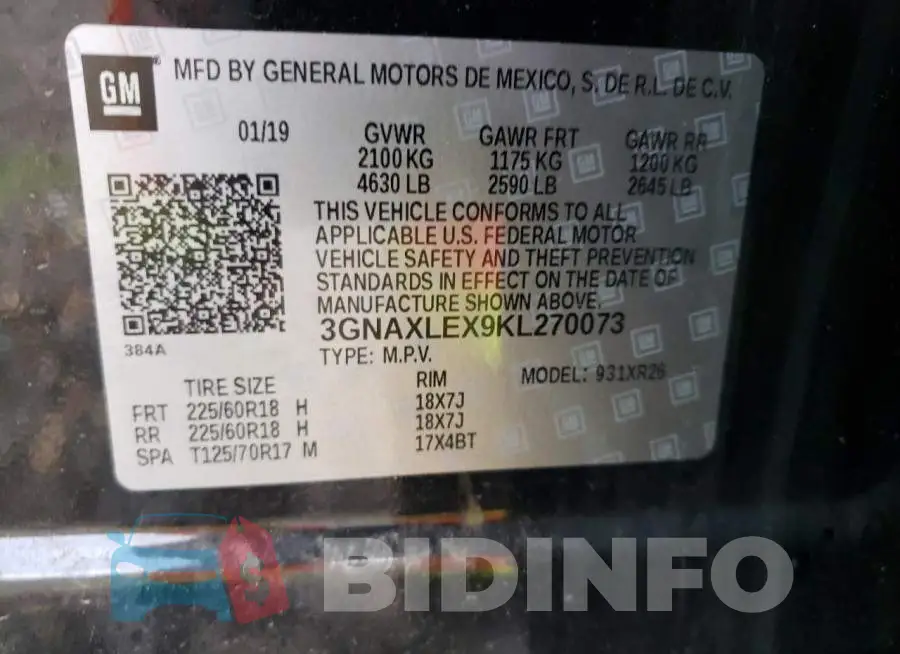 3GNAXLEX9KL270073 Photo# 12