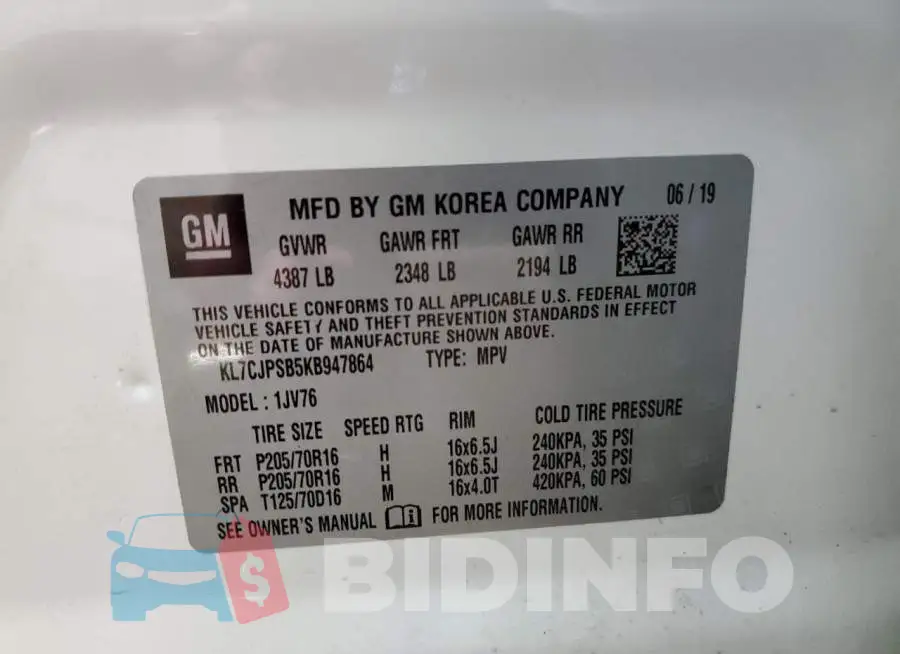 KL7CJPSB5KB947864 Photo# 13