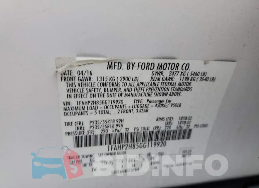 1FAHP2H85GG119920 Photo# 10