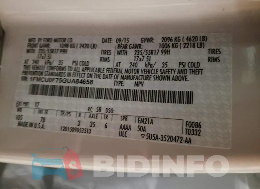 1FMCU0F75GUA84658 Photo# 13