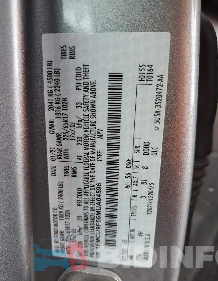 1FMCU9F66MUA04596 Photo# 13