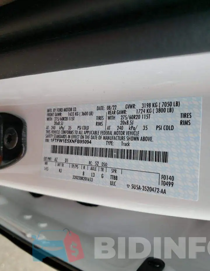 1FTFW1E5XNFB95094 Photo# 13