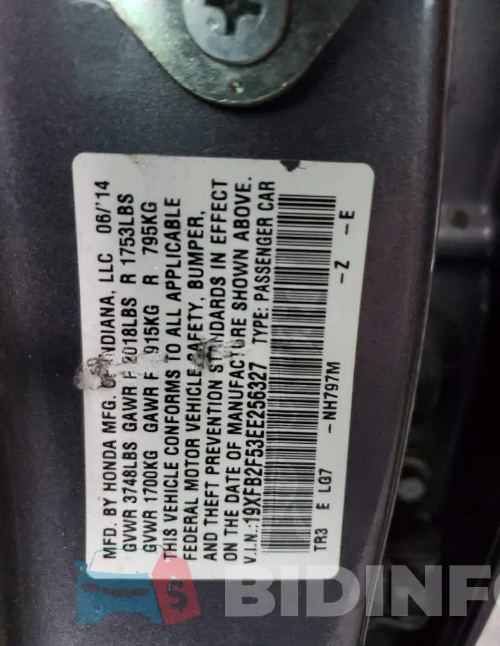 19XFB2F53EE256327 Photo# 12