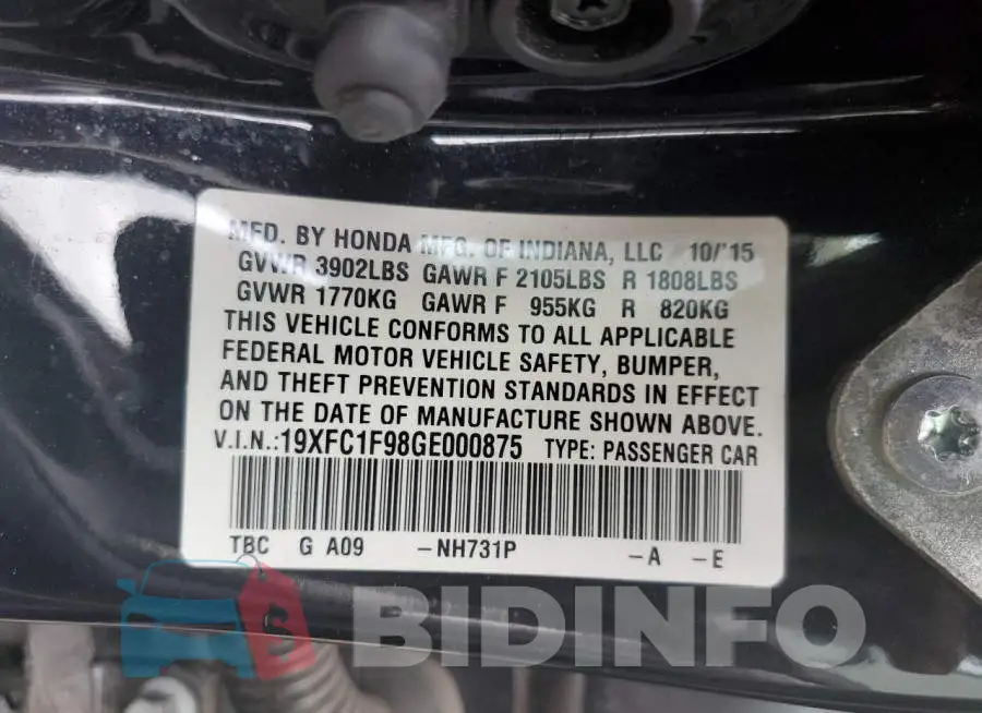 19XFC1F98GE000875 Photo# 12