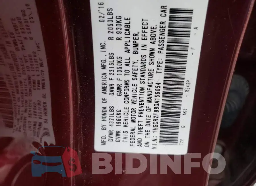 1HGCR2F89GA156054 Photo# 12