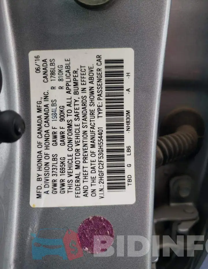 2HGFC2F53GH554401 Photo# 12