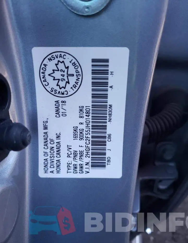 2HGFC2F55JH014801 Photo# 12