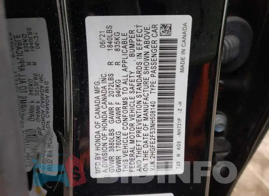 2HGFE2F53NH508140 Photo# 12