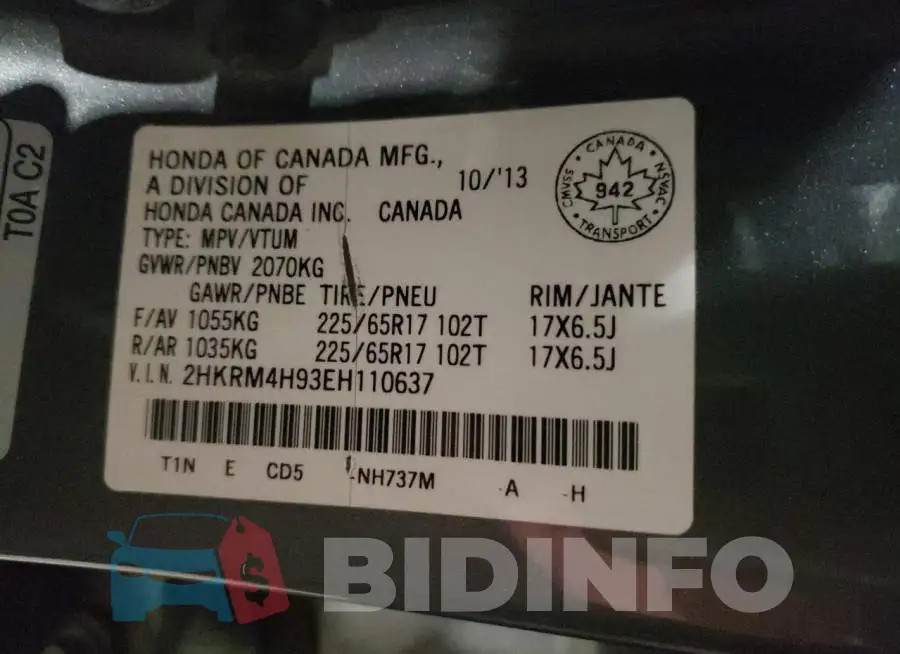2HKRM4H93EH110637 Photo# 13