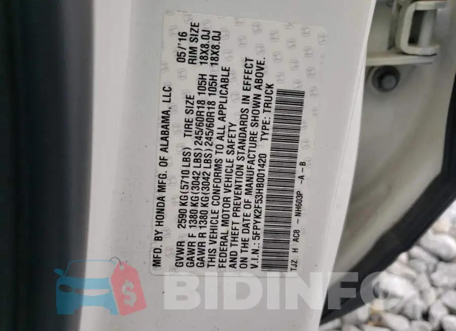 5FPYK2F53HB001420 Photo# 10