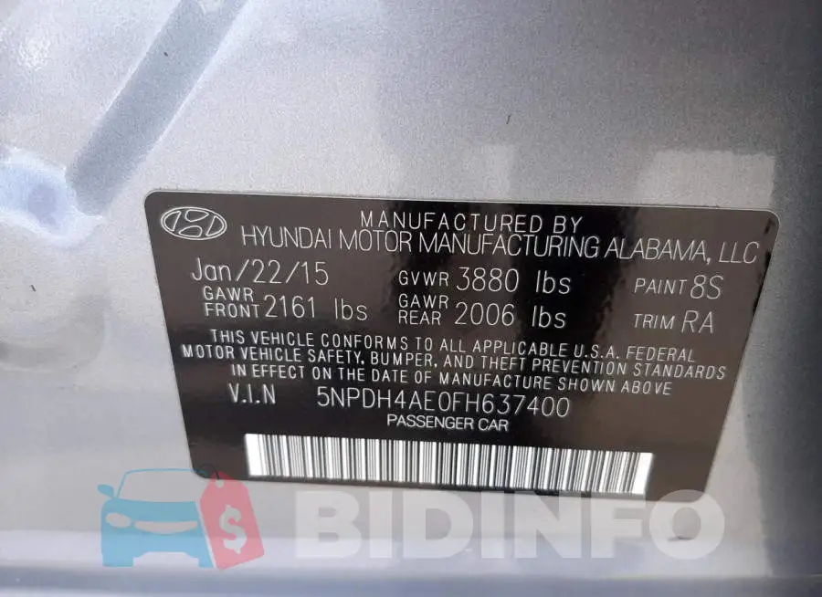 5NPDH4AE0FH637400 Photo# 13