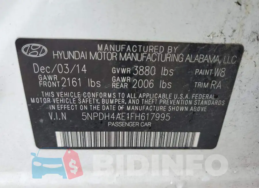 5NPDH4AE1FH617995 Photo# 12