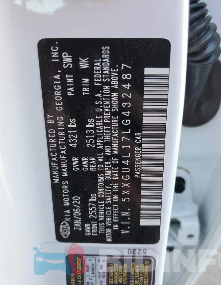 5XXGU4L17LG432487 Photo# 13
