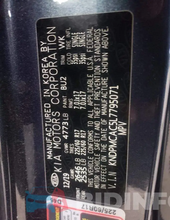 KNDPMCAC5L7795071 Photo# 14