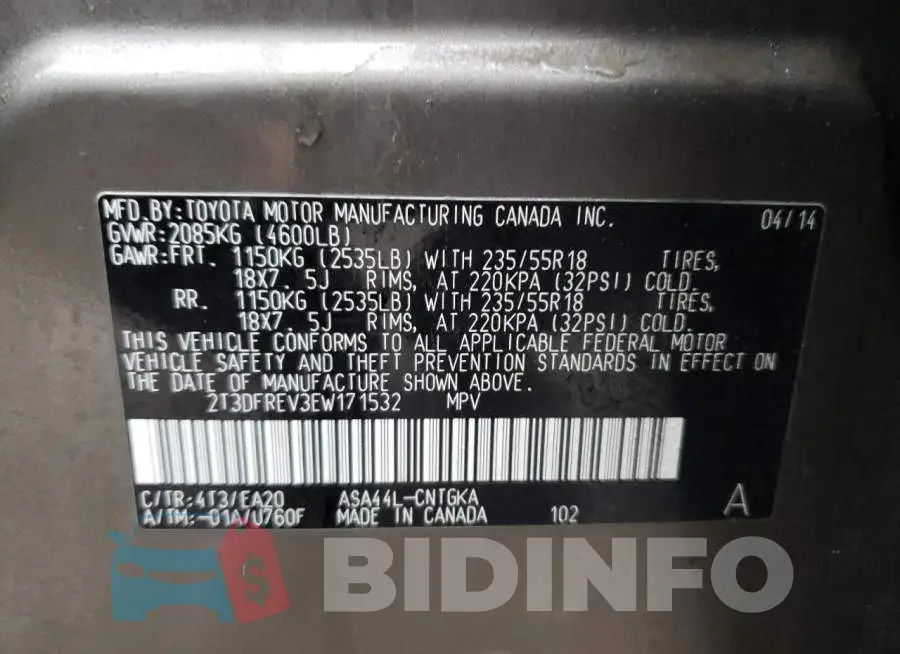 2T3DFREV3EW171532 Photo# 12