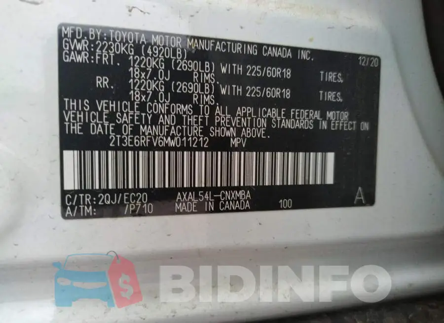 2T3E6RFV6MW011212 Photo# 12