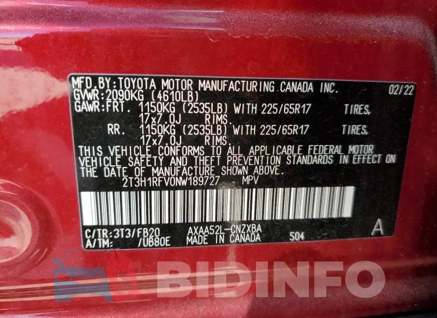 2T3H1RFV0NW189727 Photo# 13
