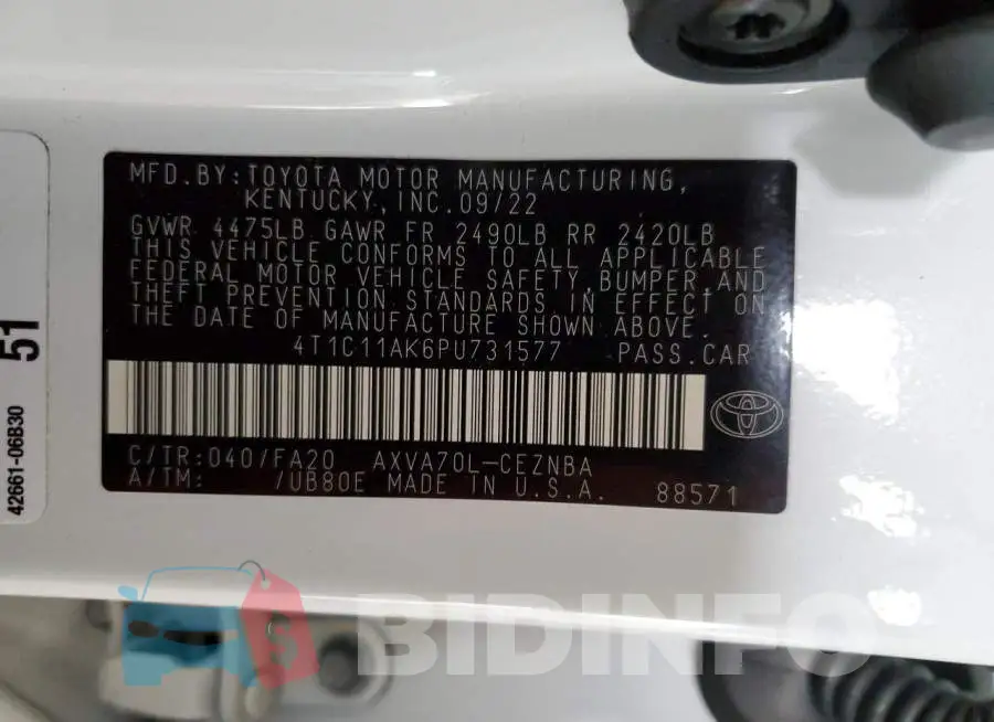 4T1C11AK6PU731577 Photo# 12
