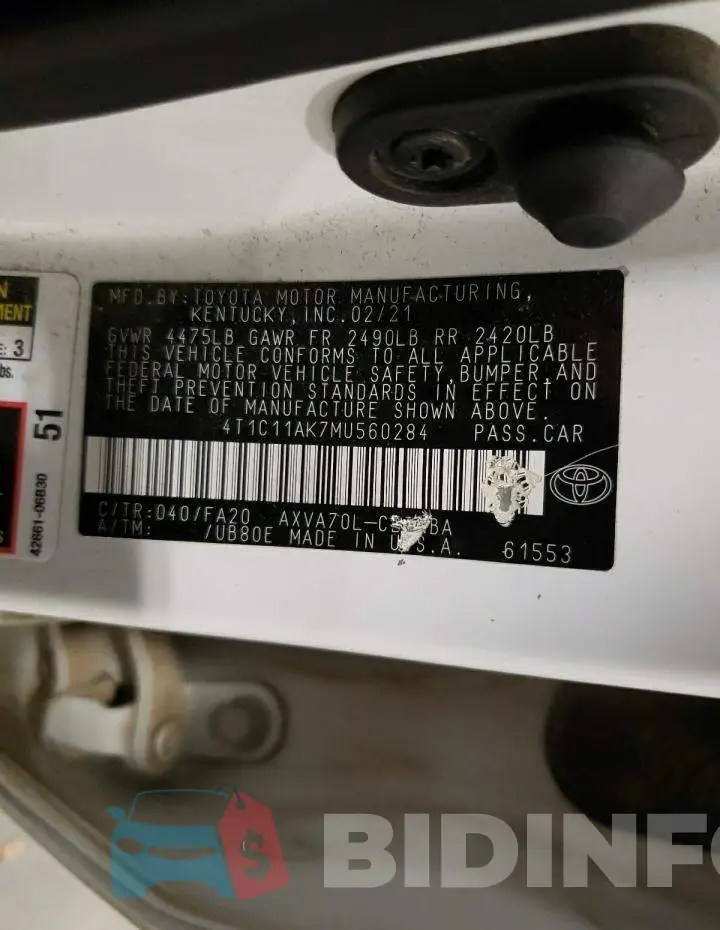 4T1C11AK7MU560284 Photo# 10