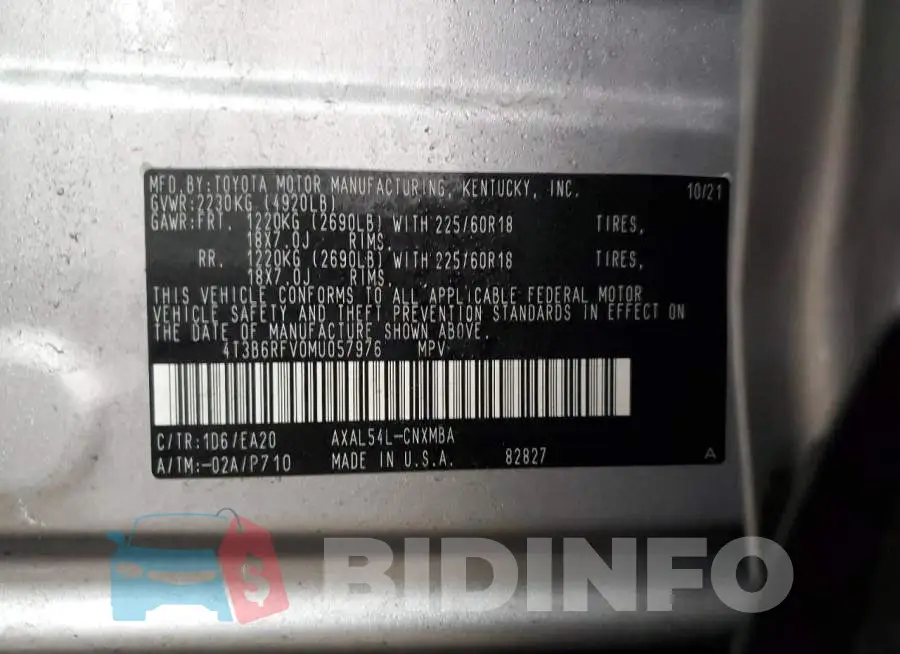 4T3B6RFV0MU057976 Photo# 13