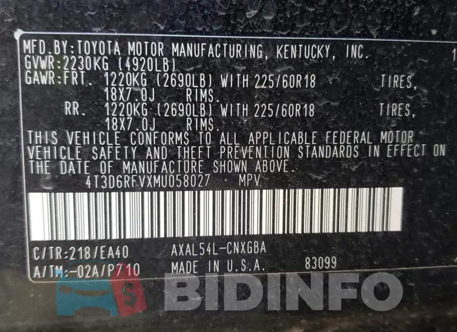4T3D6RFVXMU058027 Photo# 10