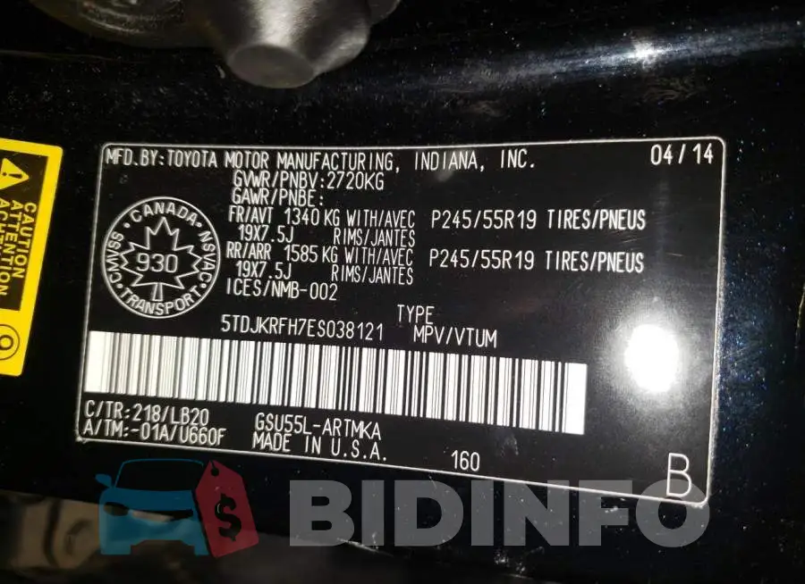 5TDJKRFH7ES038121 Photo# 13