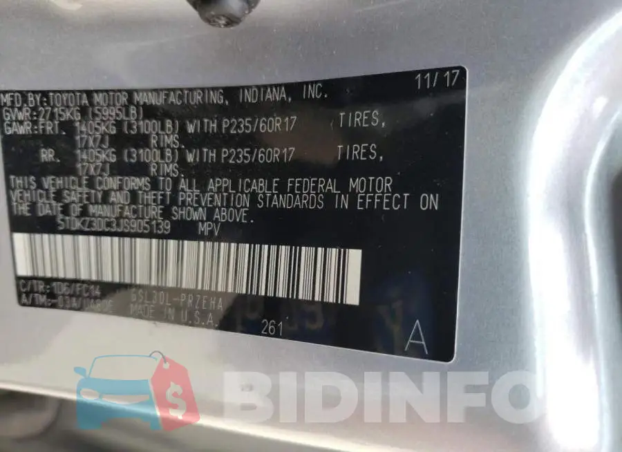5TDKZ3DC3JS905139 Photo# 13