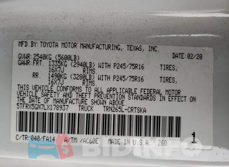 5TFRX5GN7LX178937 Photo# 10