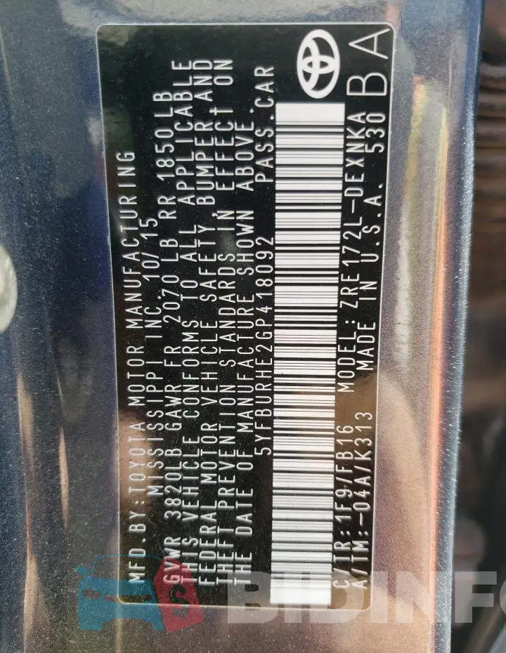 5YFBURHE2GP418092 Photo# 10