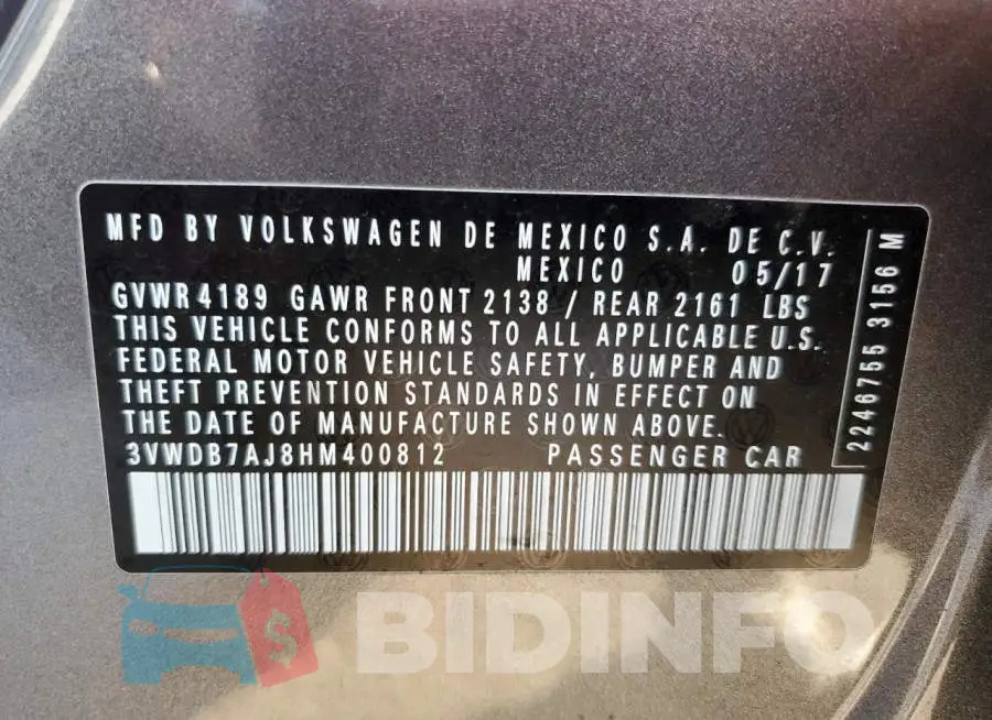 3VWDB7AJ8HM400812 Photo# 12