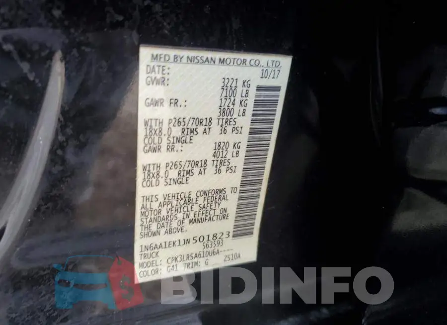 1N6AA1EK1JN501823 Photo# 10