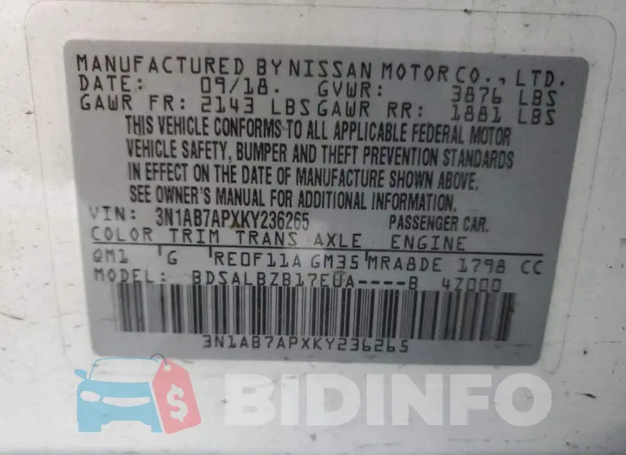 3N1AB7APXKY236265 Photo# 10