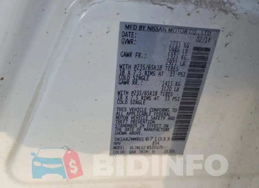 5N1AR2MM8EC671033 Photo# 12