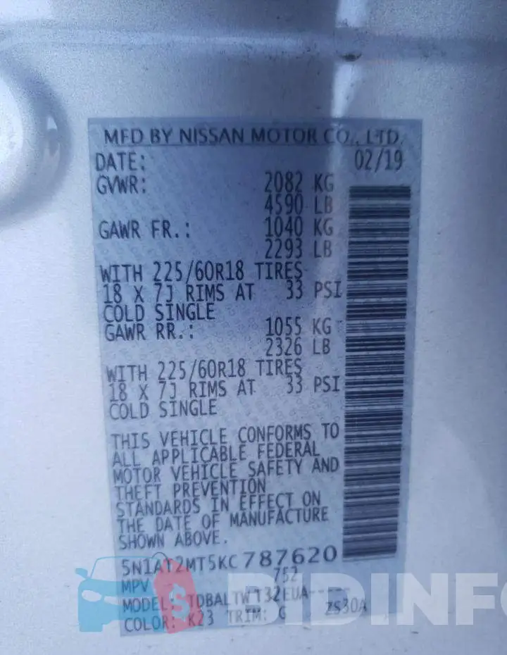 5N1AT2MT5KC787620 Photo# 12