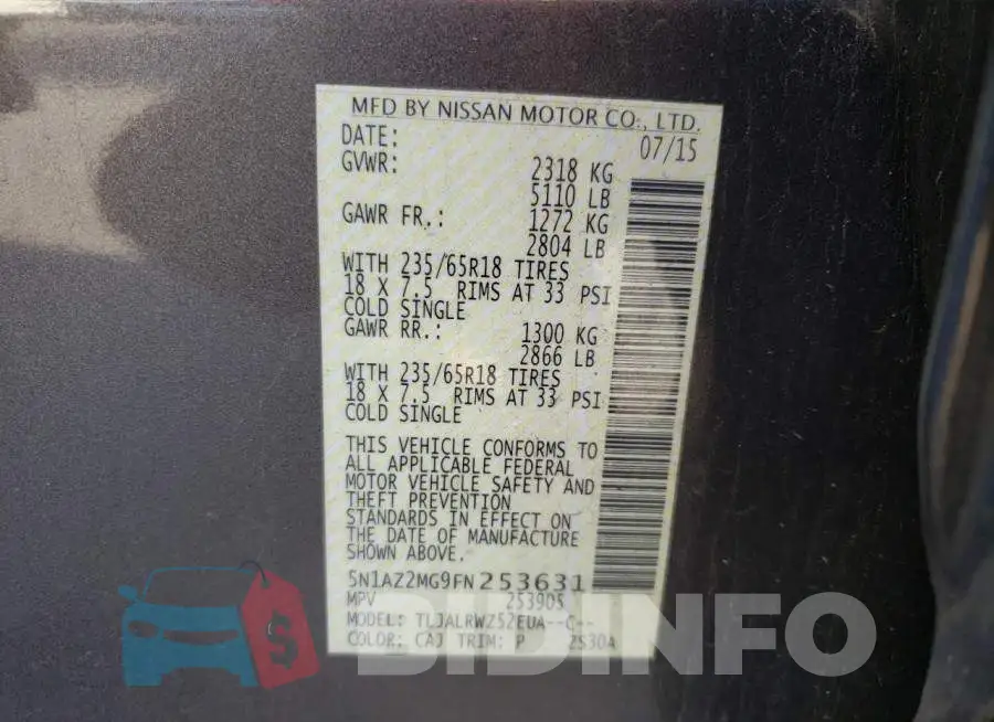 5N1AZ2MG9FN253631 Photo# 13