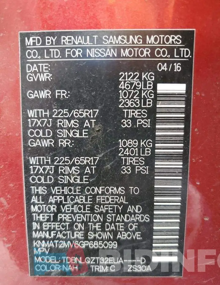 KNMAT2MV6GP685099 Photo# 10